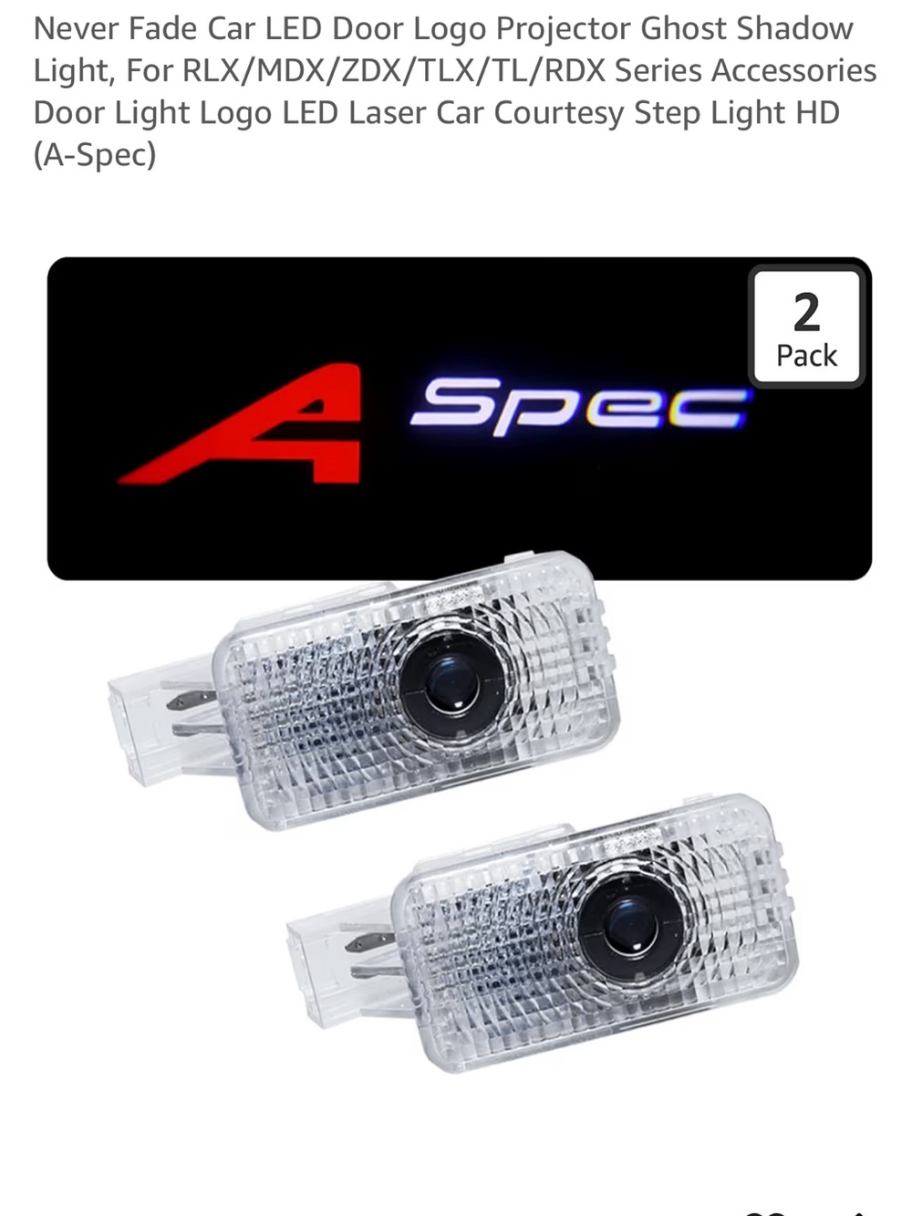 NIB Acura A-Spec LED Door Logo Projector Lights 2-Pack